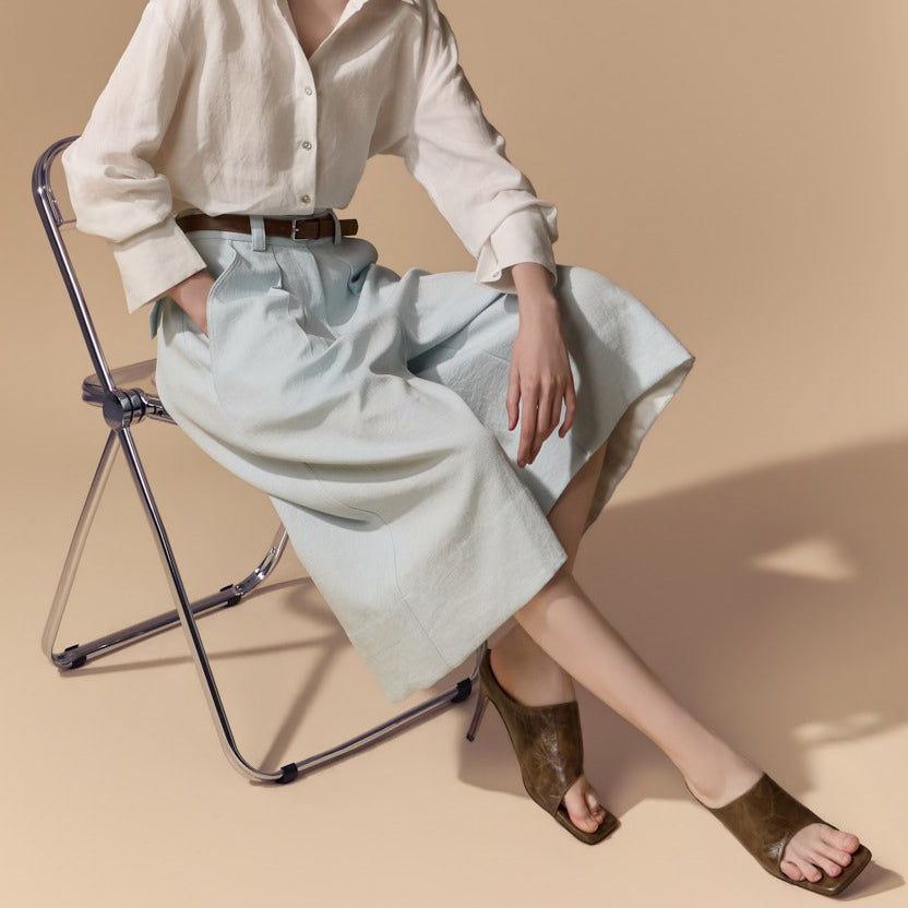 P9198 Linen Double-Pleat Bermuda Pants