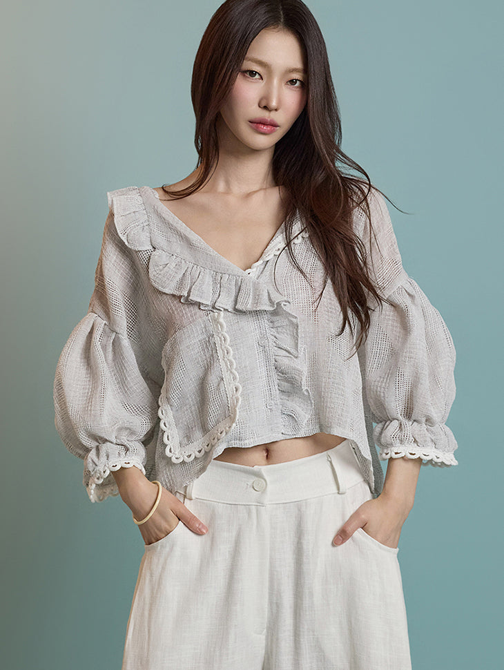 B3061 Linen Frilled Blouse