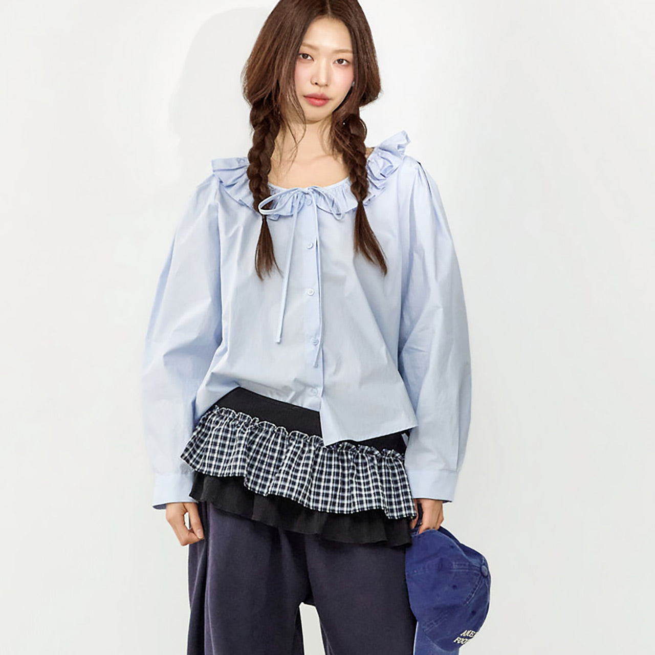 B3164 荷叶边女式衬衫