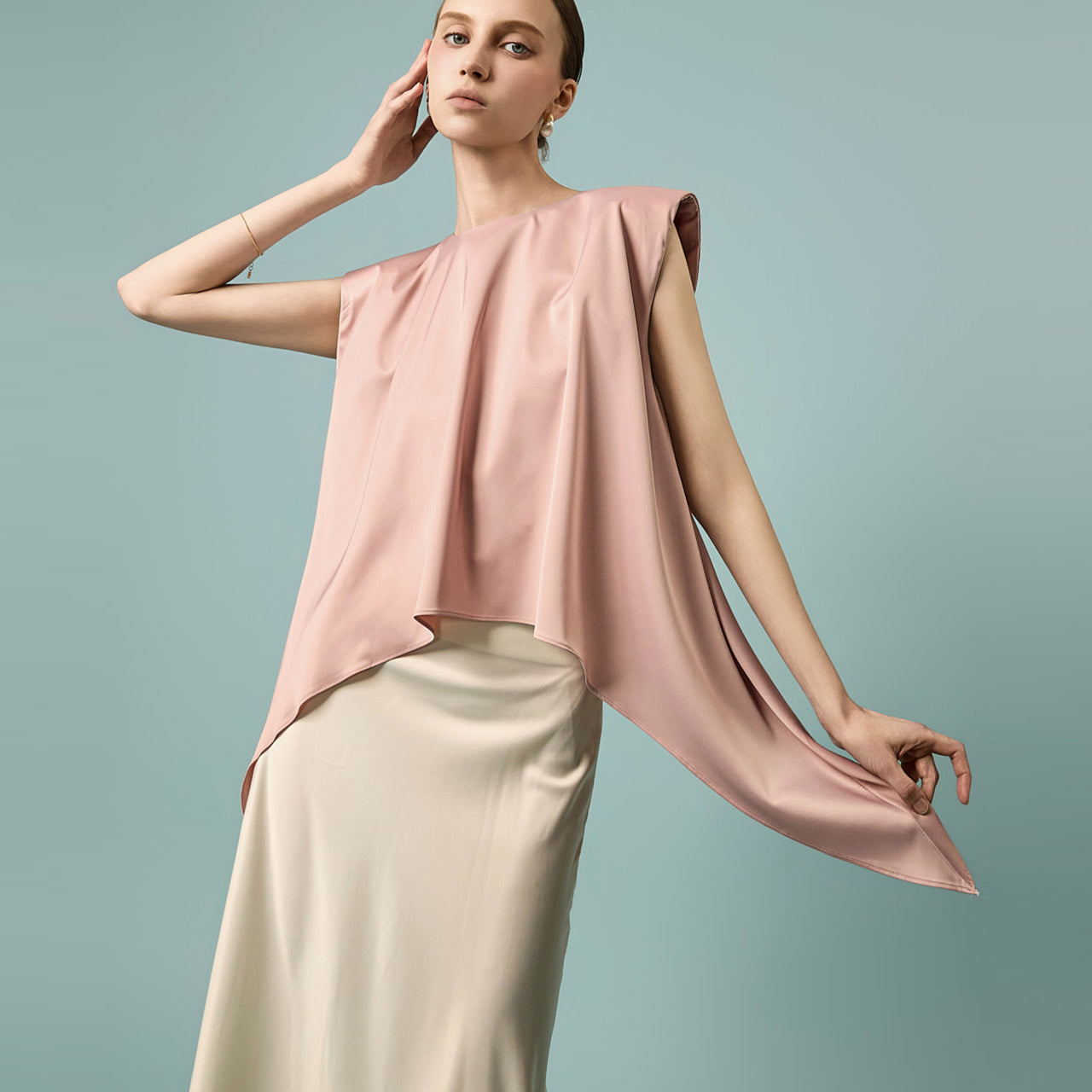 B3198 Satin Asymmetrical Blouse