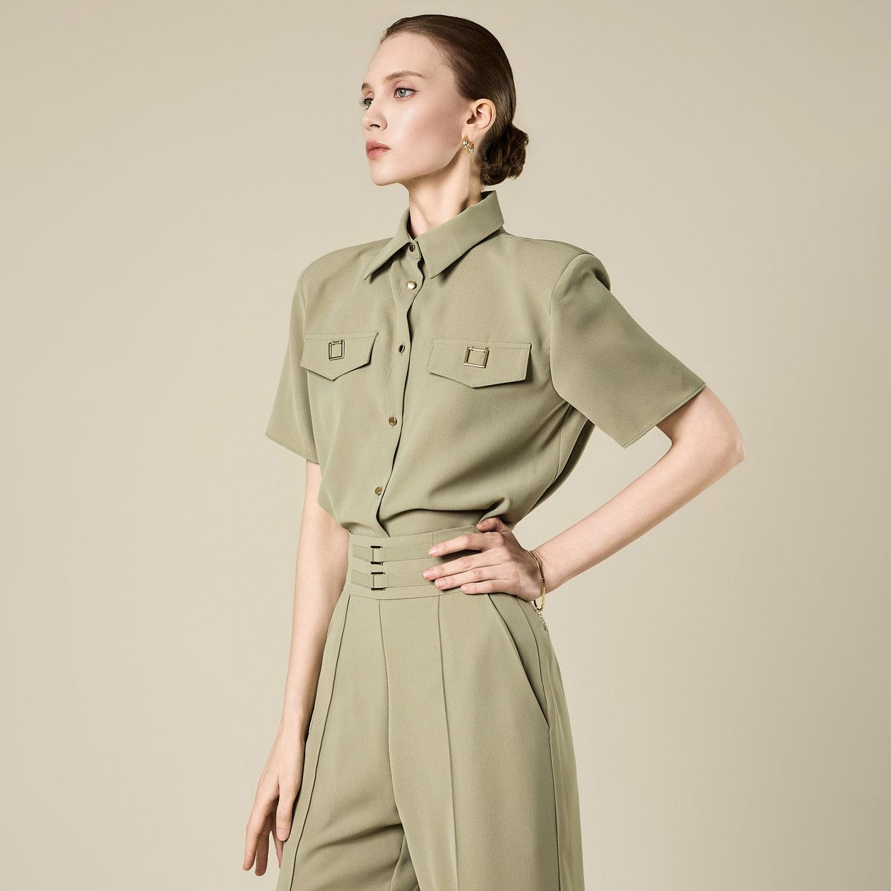 B3211 Gold Buckle Half Blouse