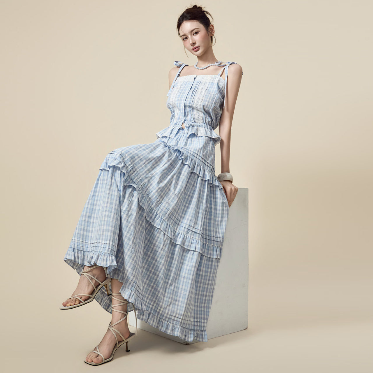 B3213 Check Frill Blouse