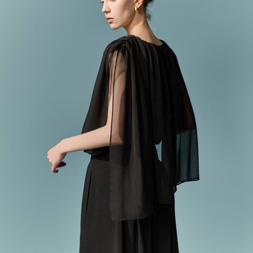 B3227 Chiffon Cape Blouse