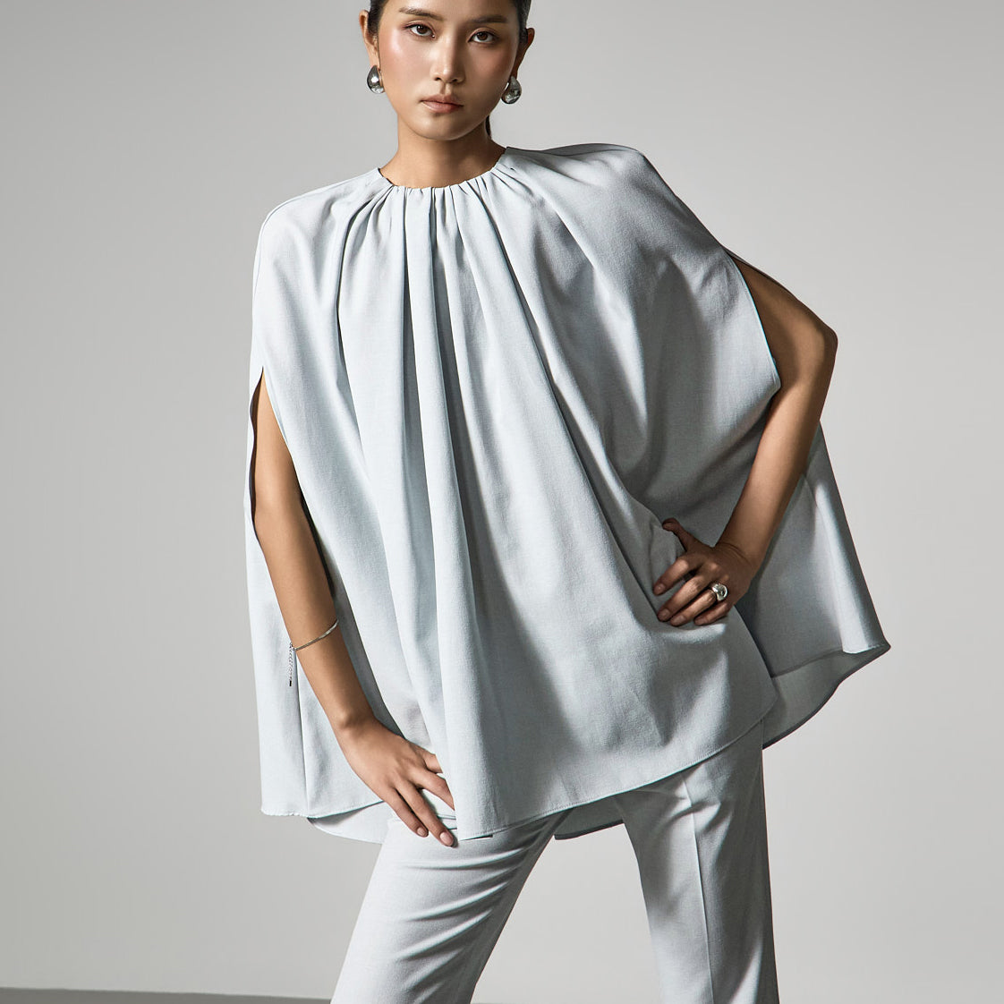 B9220 Draped Cape Blouse