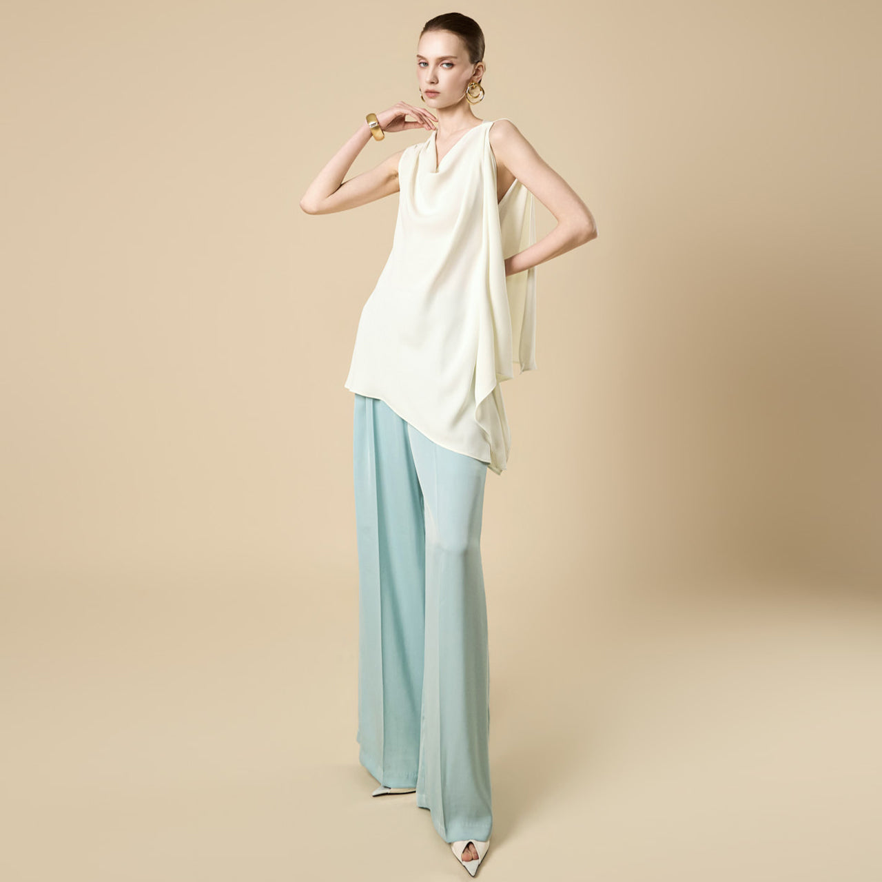 B9222 Draped Asymmetrical Blouse