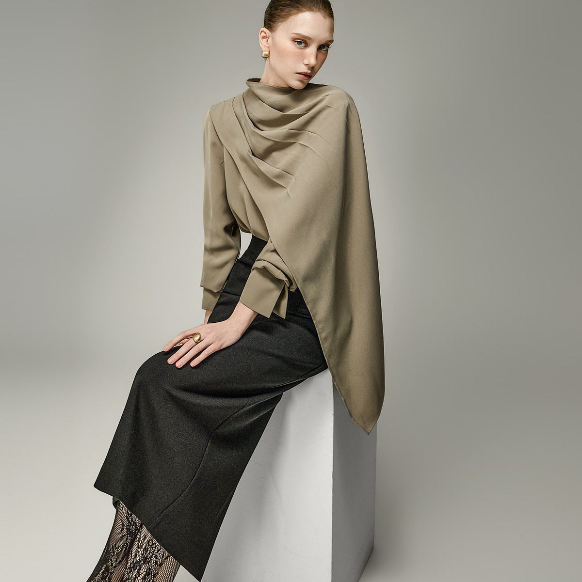 B9231 Scarf Layered Blouse