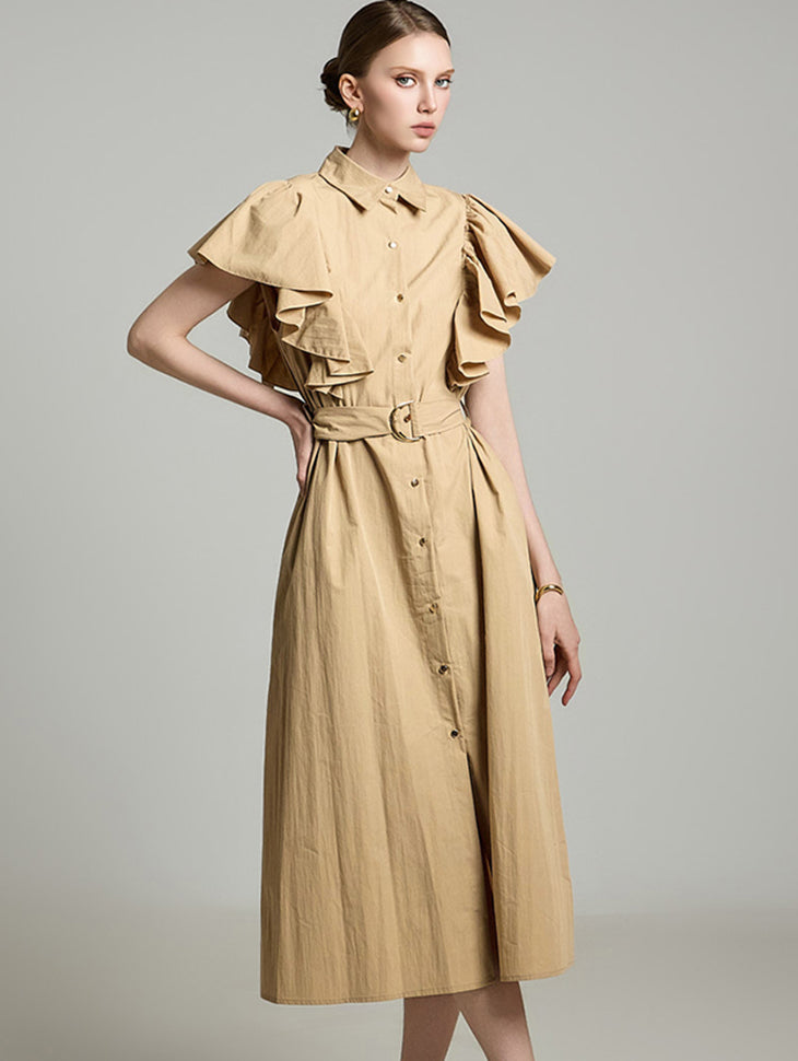 D5281 Frill Sleeve Dress with Belt