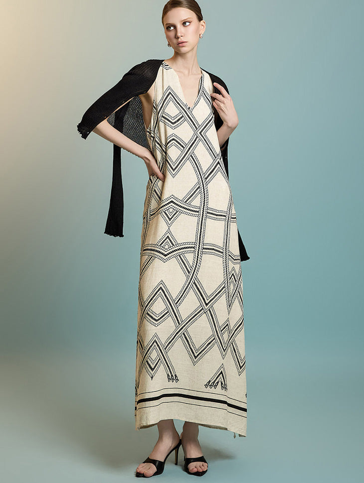 D5287 Patterned Sleeveless Dress