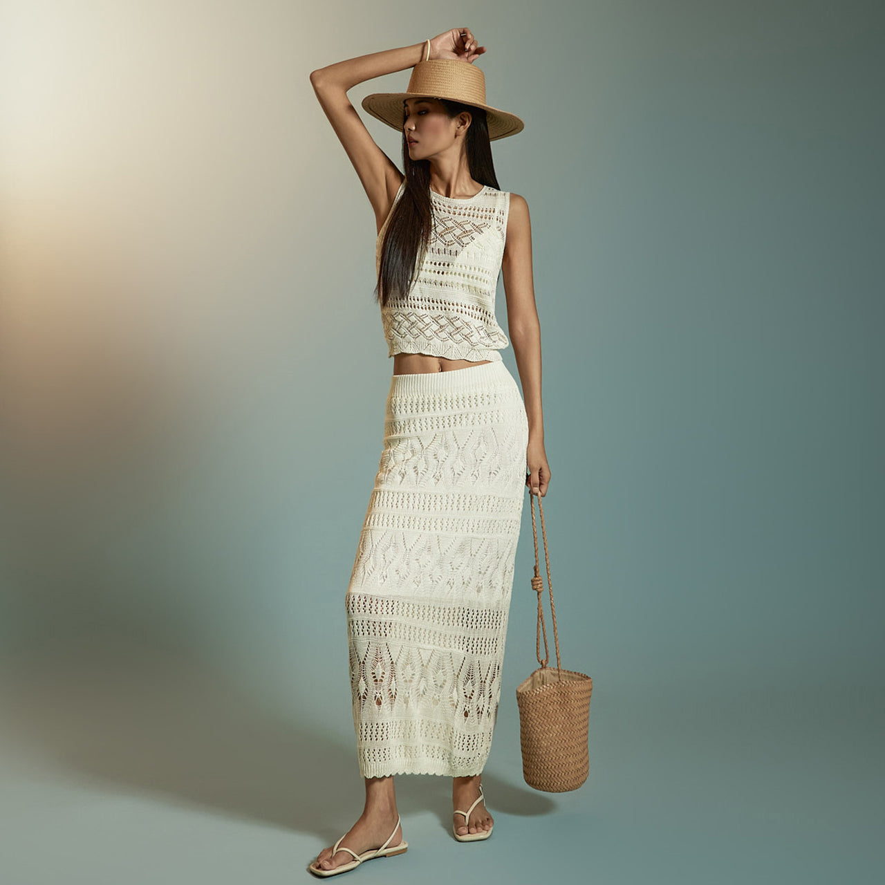 D5322 Eyelet Designed Knit Two-Piece