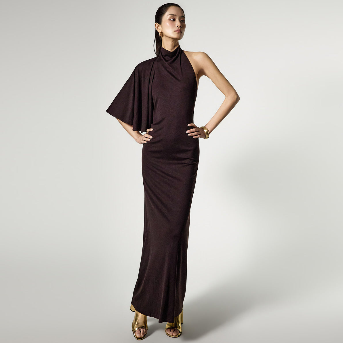 D5500 Halter Neck Asymmetrical Dress