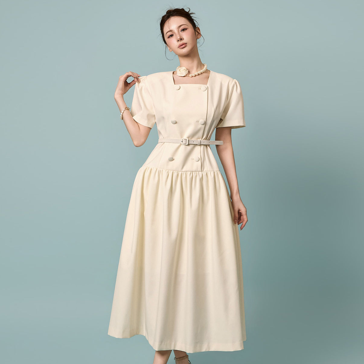 D5543 Square Neck Flare Dress