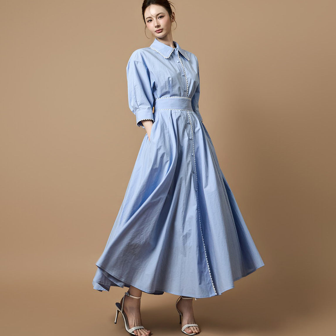 D5551 Lace Contrast Shirts Dress