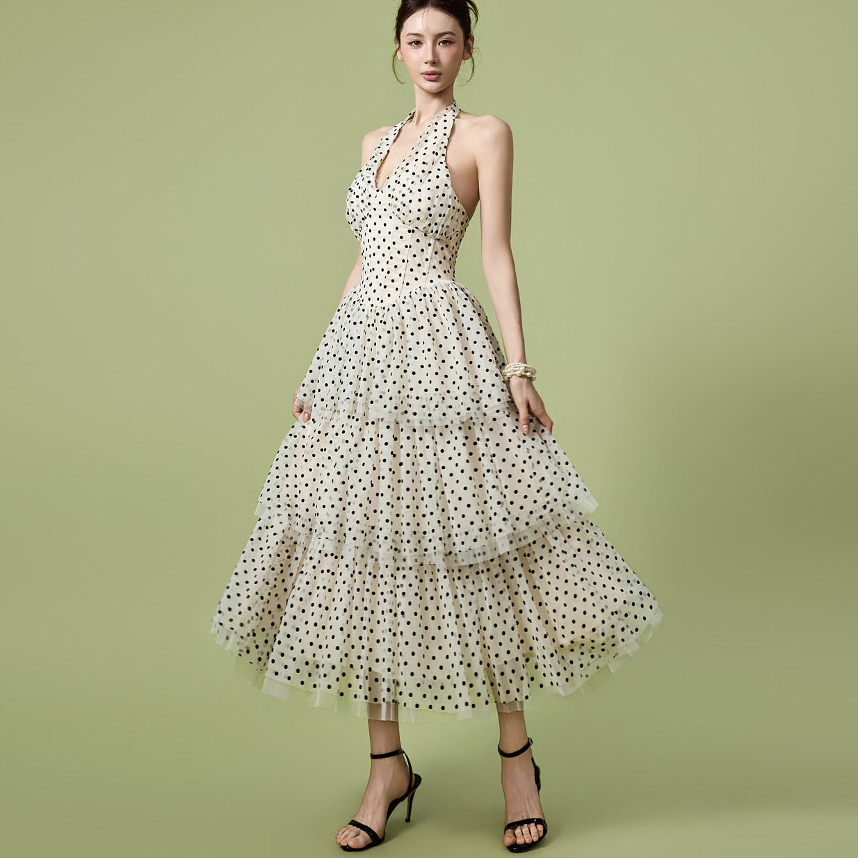 D5591 Halter Neck Dot Dress