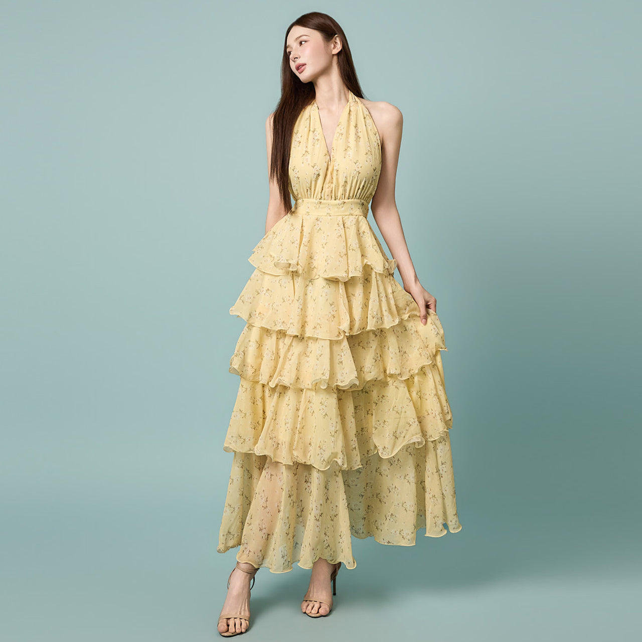 D5634 Halter Tiered Dress