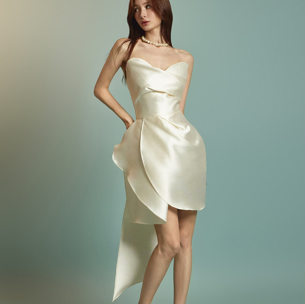 D9415 Satin Tube Top Mini Dress