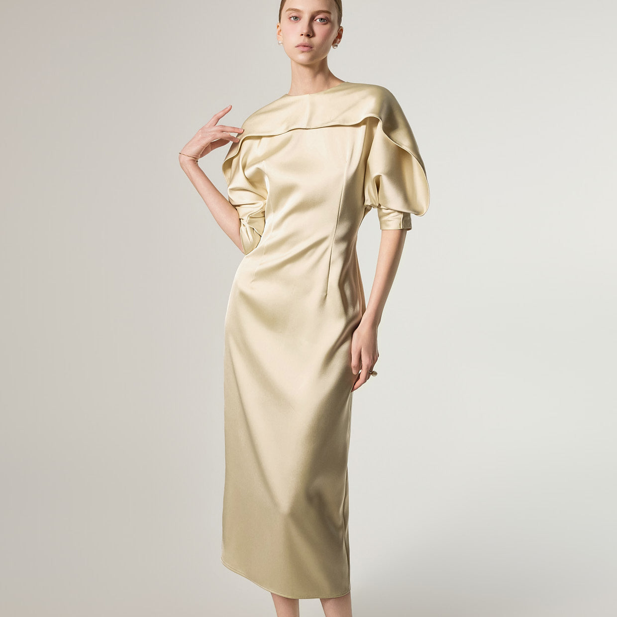 D9594 Cape Slim Dress