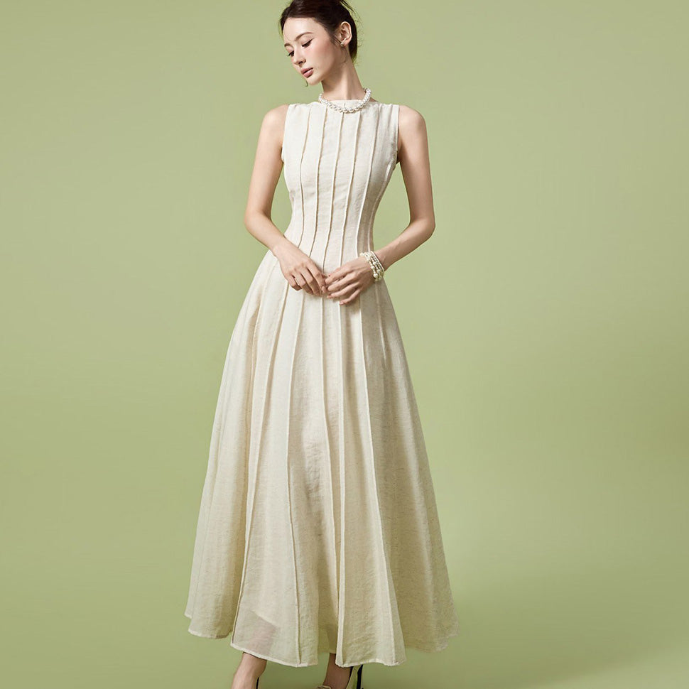 D9623 Pintuck Line Flare Dress