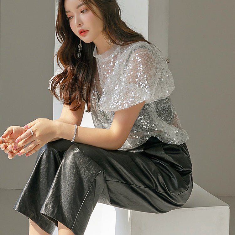 E2676 Spangle Sheer Top