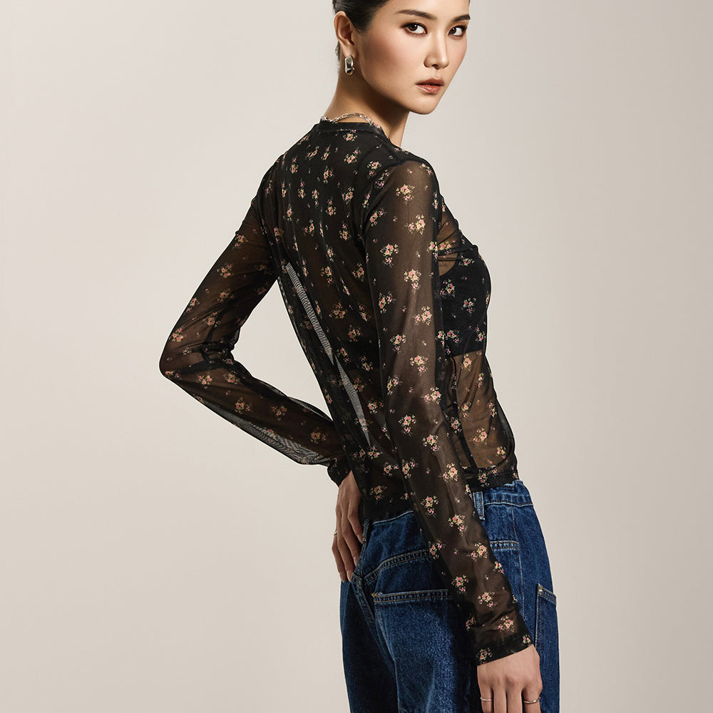 E3716 Floral Sheer Top