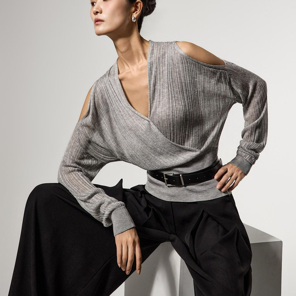 E4172 Off-Shoulder Wrap Knit