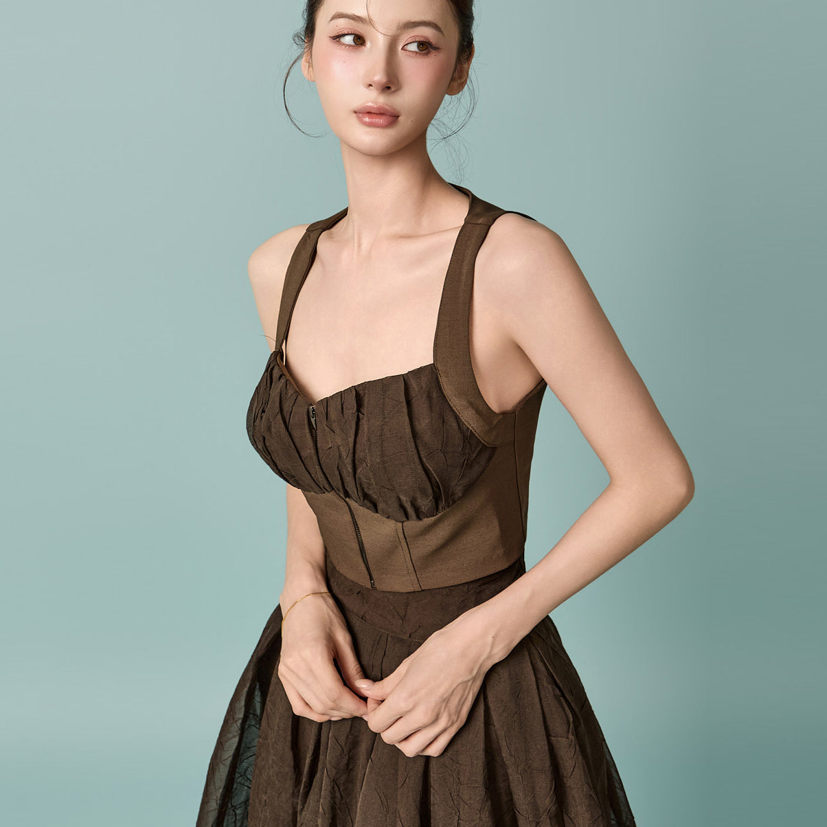 E9041 Shirred Zipper Bustier