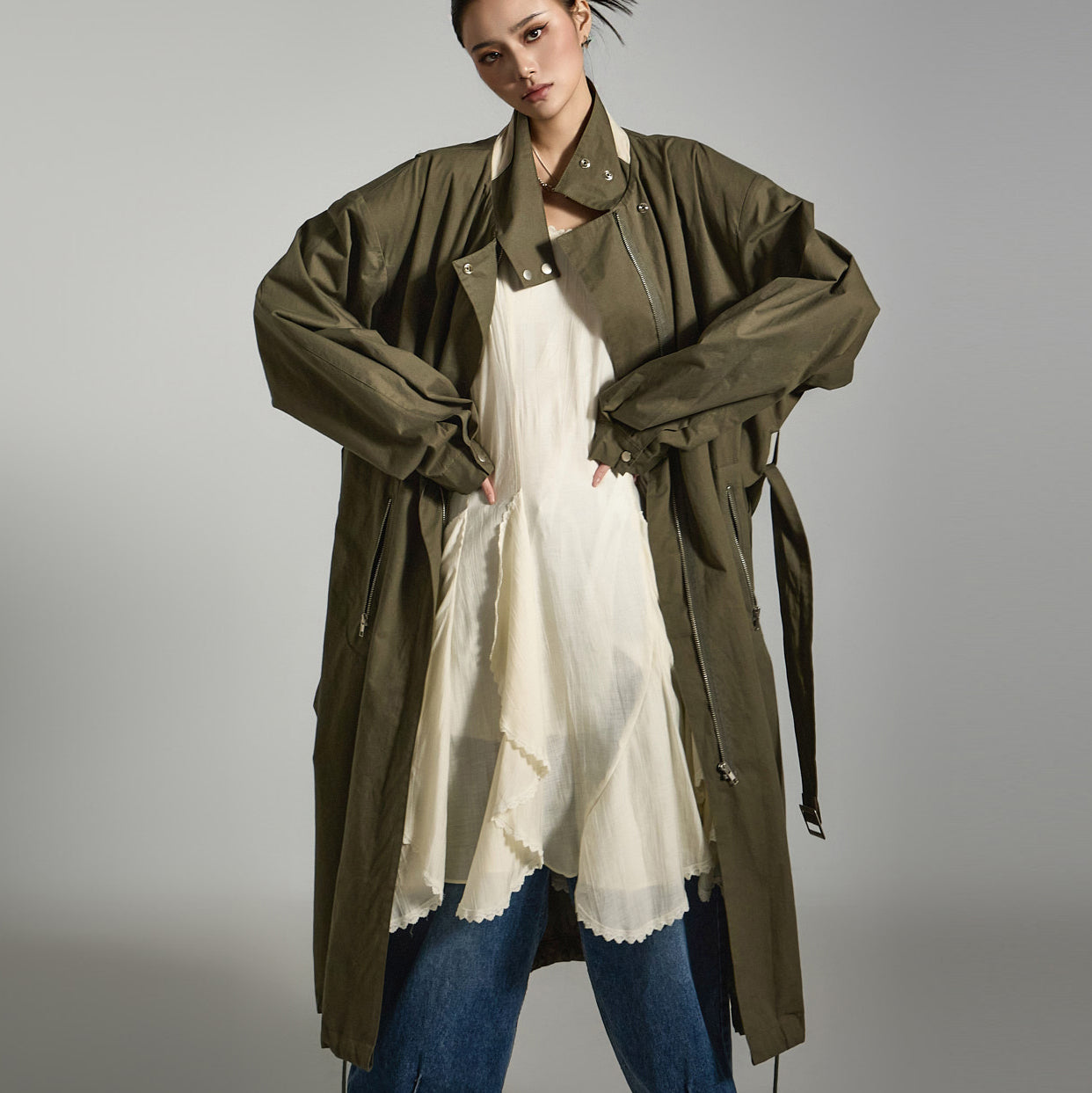 J2651 Long Field Jacket With Belt