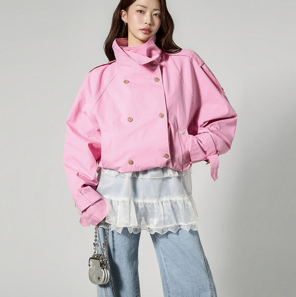 J3153 High-Neck Double Trench Jacket