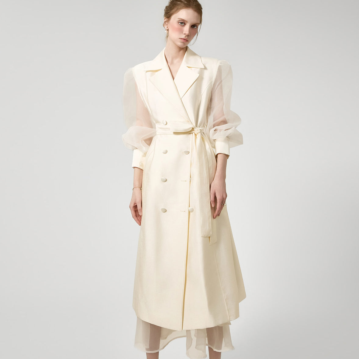 J3160 Sheer Sleeve Trench Coat