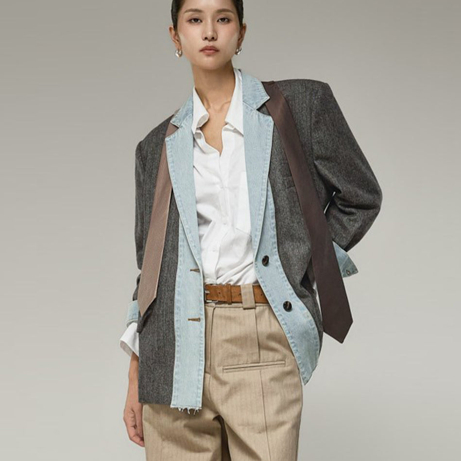 J3322 牛仔拼接羊毛夹克