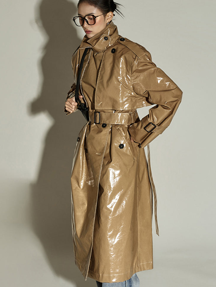J9257 Belted Patent Leather Trench Coat
