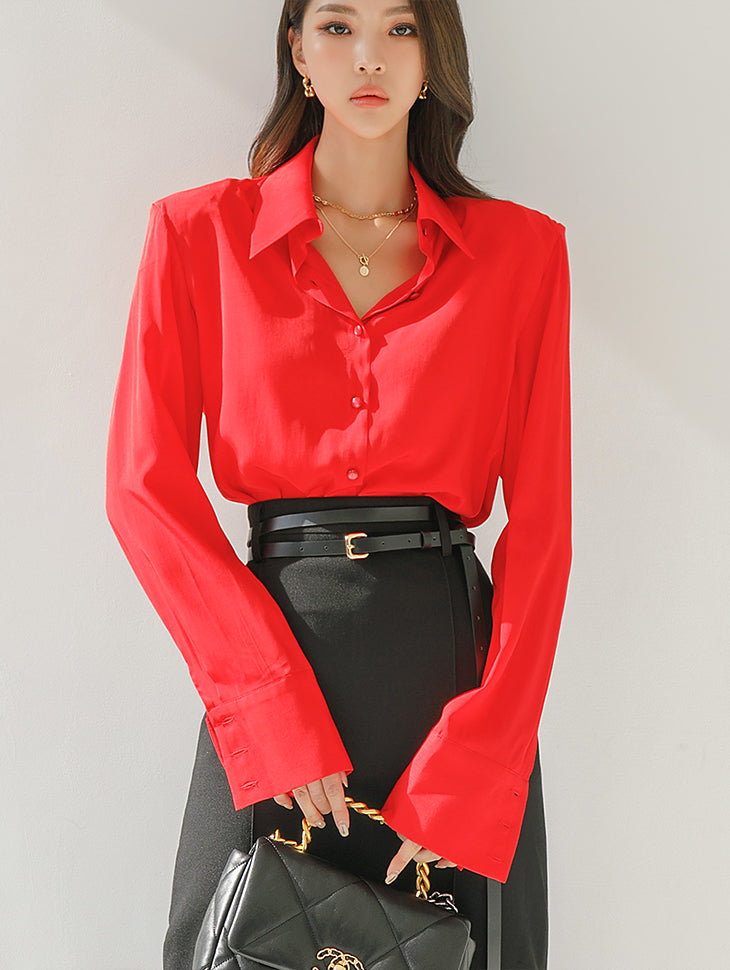 B2770 Shining Collar Shoulder Pad Blouse