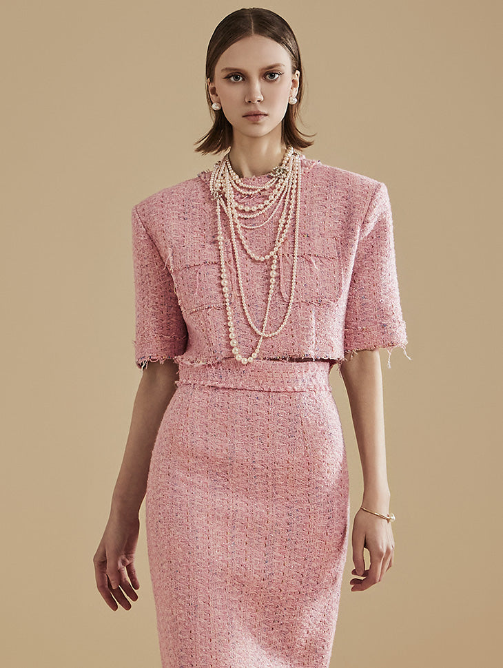 B9140 Pastel Tweed Crop Blouse
