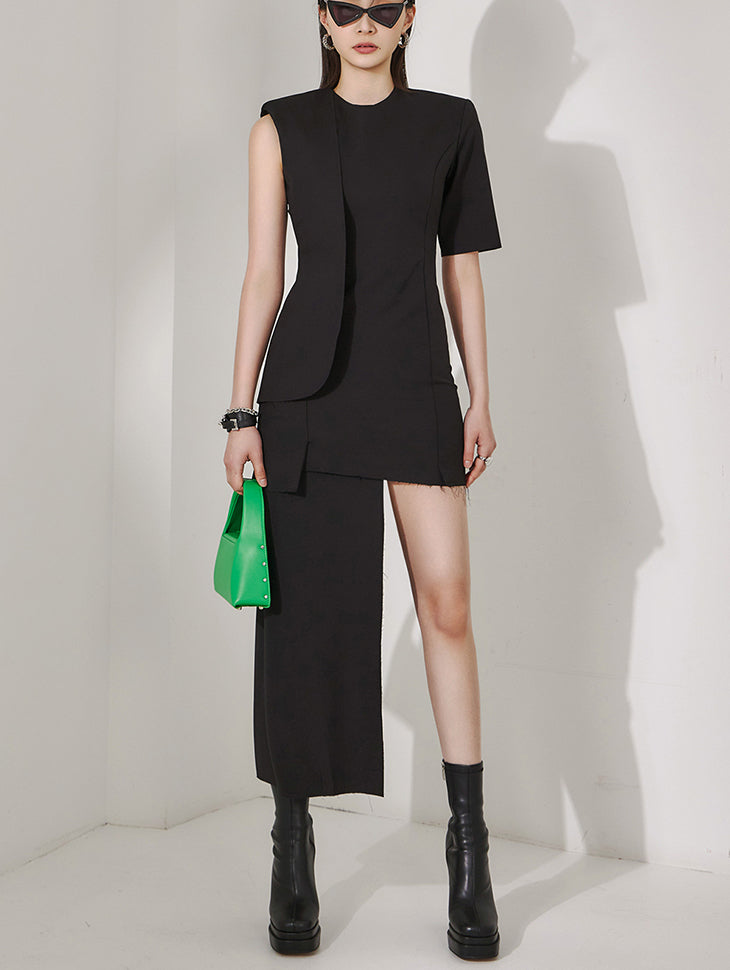 D9410 Unbalance Sleeve Slim Mini Dress