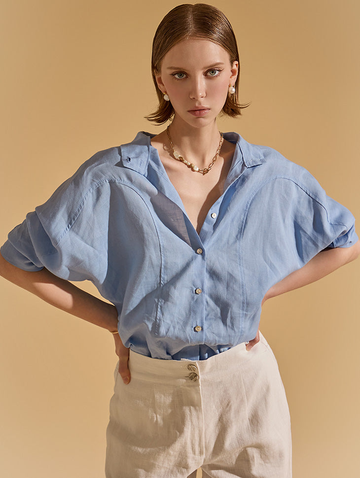 S554 Linen Pintuck Raglan Shirt