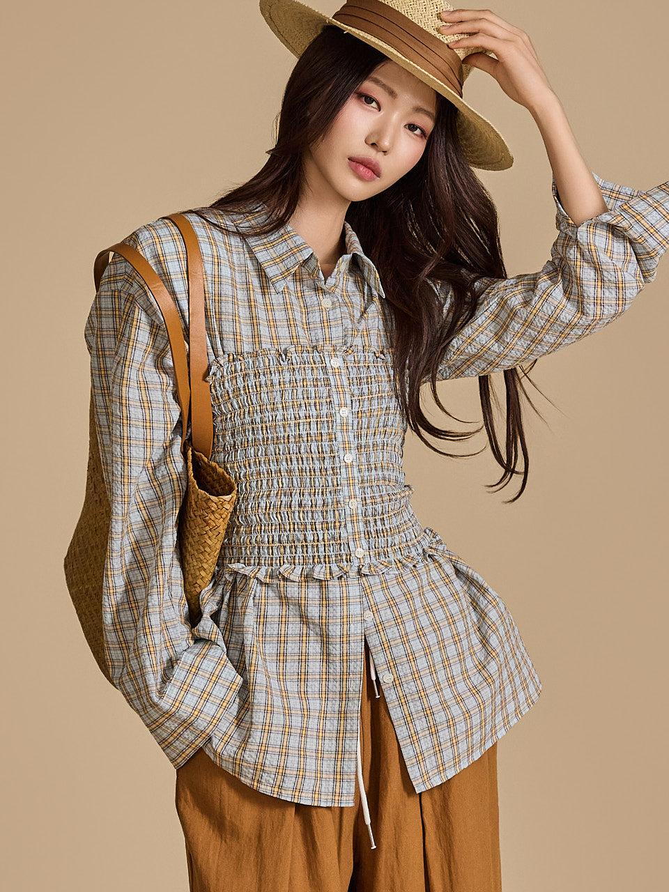 S646 Bustier and Check Shirt Sets