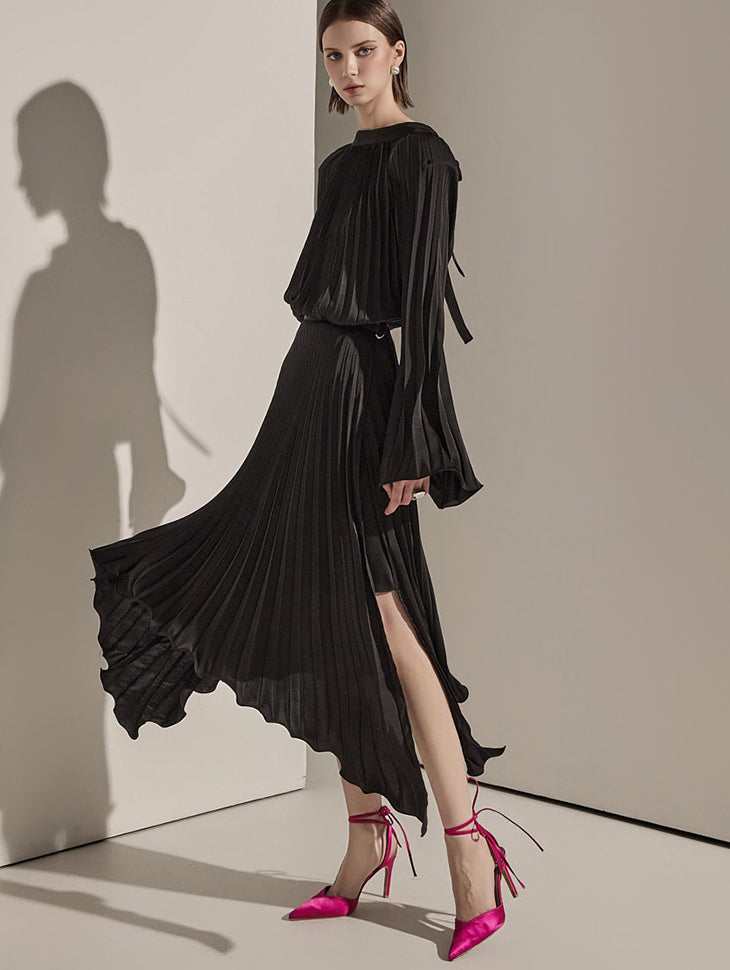 SK2675 Pleats Warp Unbalance Skirt