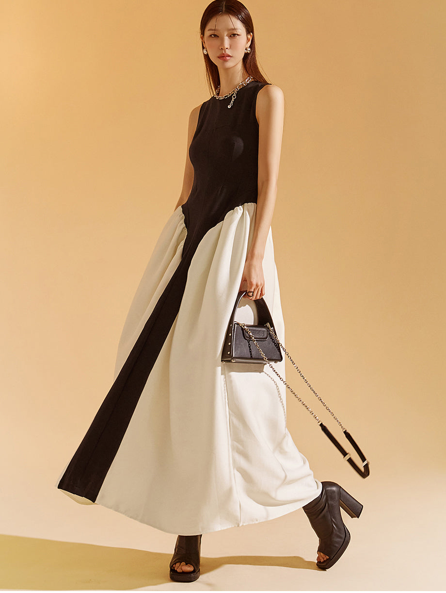 D4742 Color Contrasting Sleeveless Dress