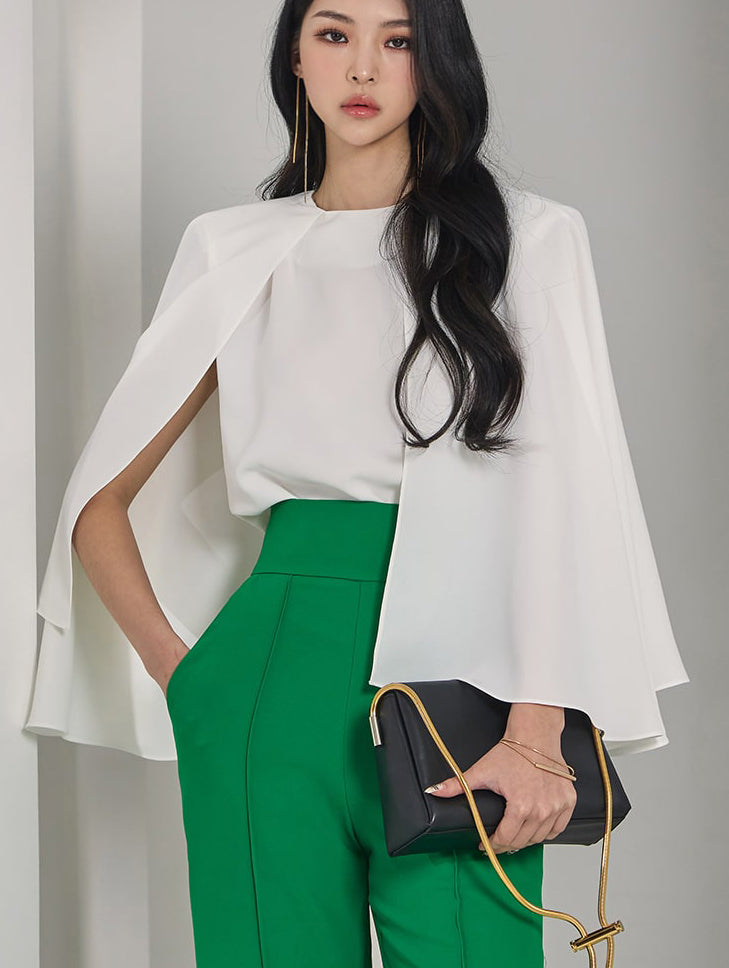 B2723 Sleeveless Cape Design Blouse