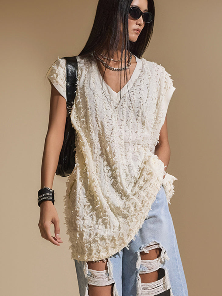 E3447 Fringe Sleeveless Top