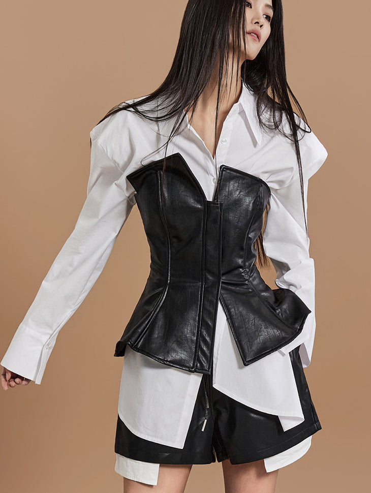 E9023 Crackled Texture Leather Tube Top