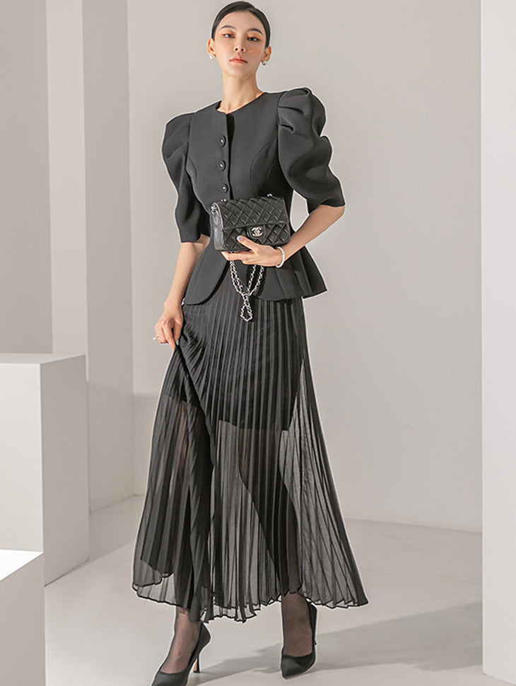 TP9079 Pintuck Balloon Sleeve Jacket Two Piece