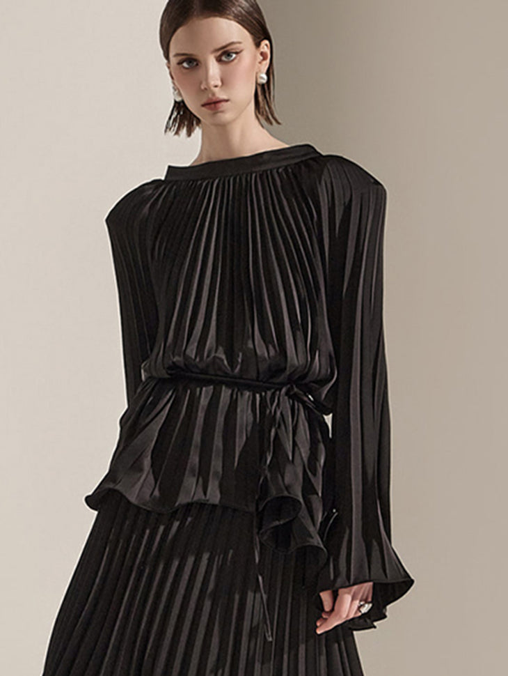 B2923 Pleats Unbalance Long Blouse(Strap Set)