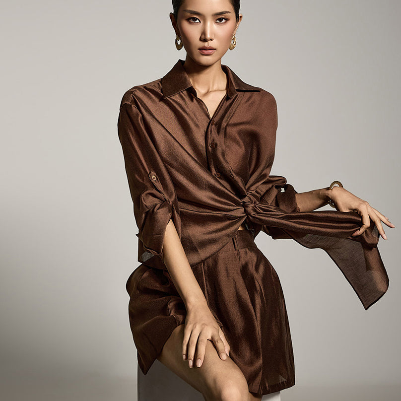 S771 Asymmetric Wrap Shirt