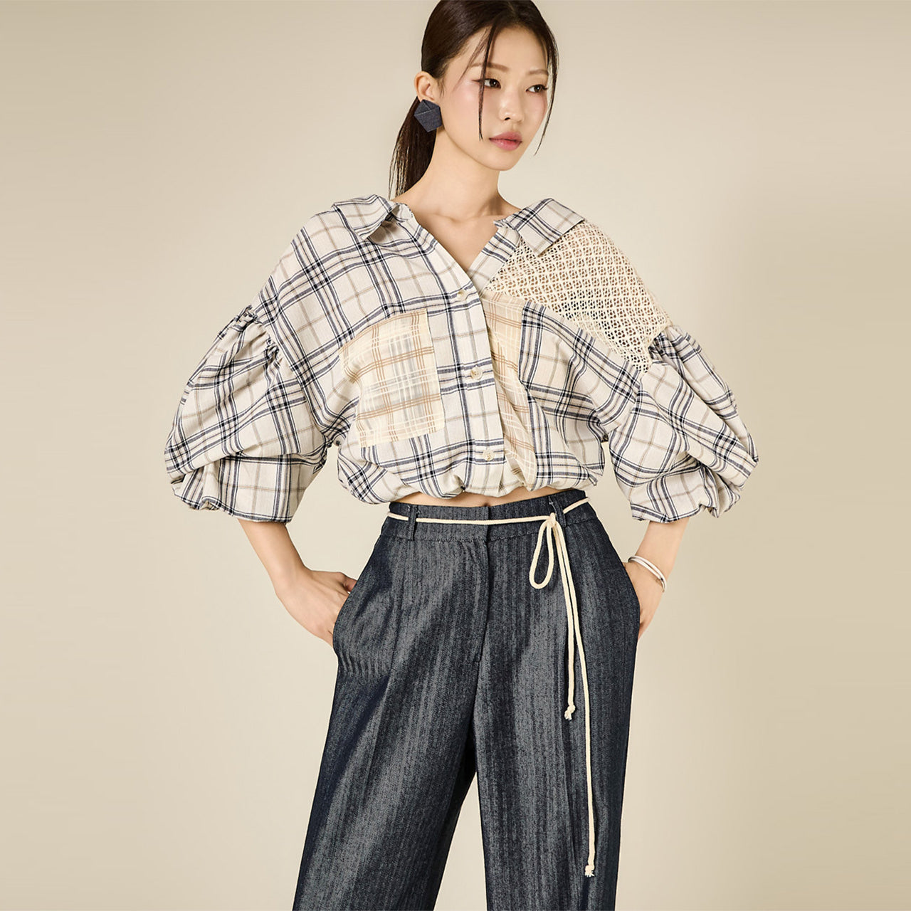 S894 Lace Check Shirts