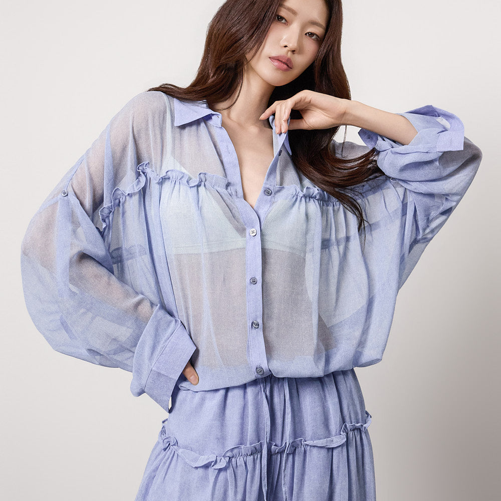 S897 Sheer Frill Oversized Shirts