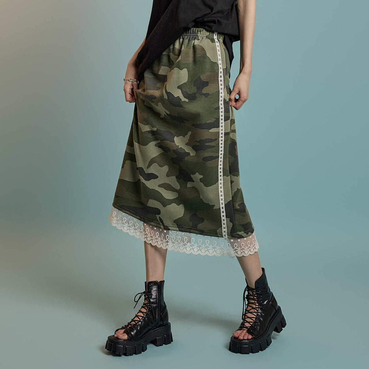 SK2974 Camouflage Pattern Lace Skirt