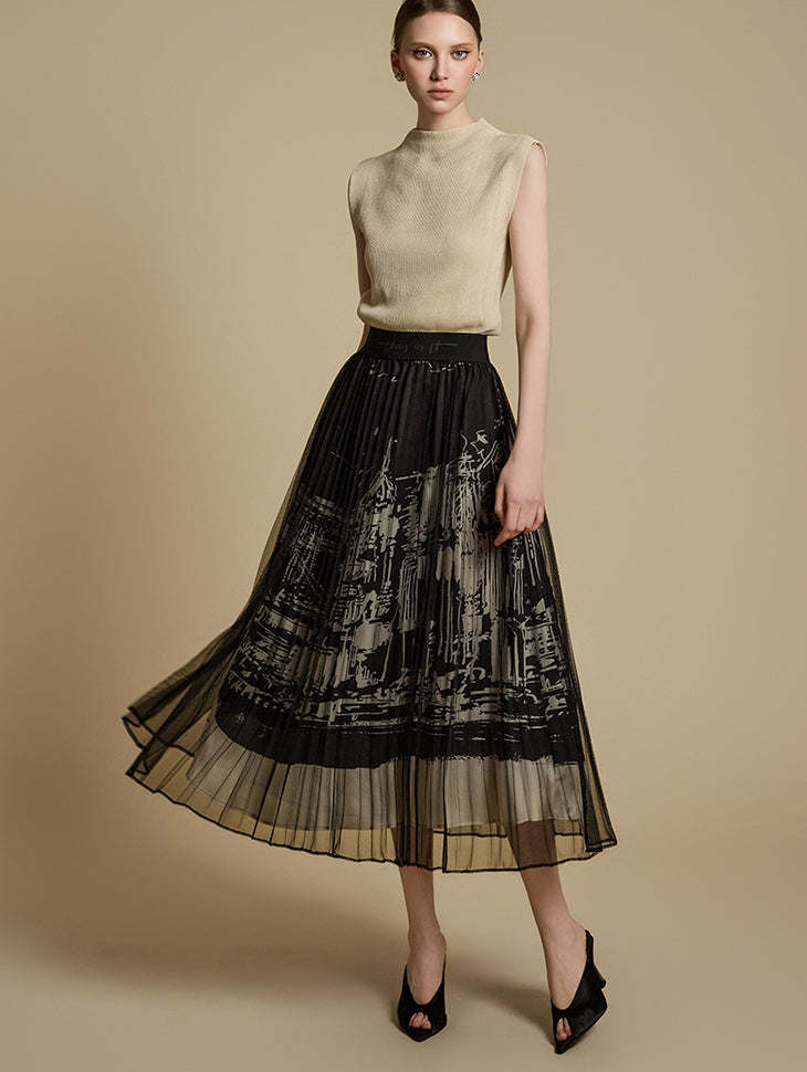 SK2983 Printed Pleats Skirt