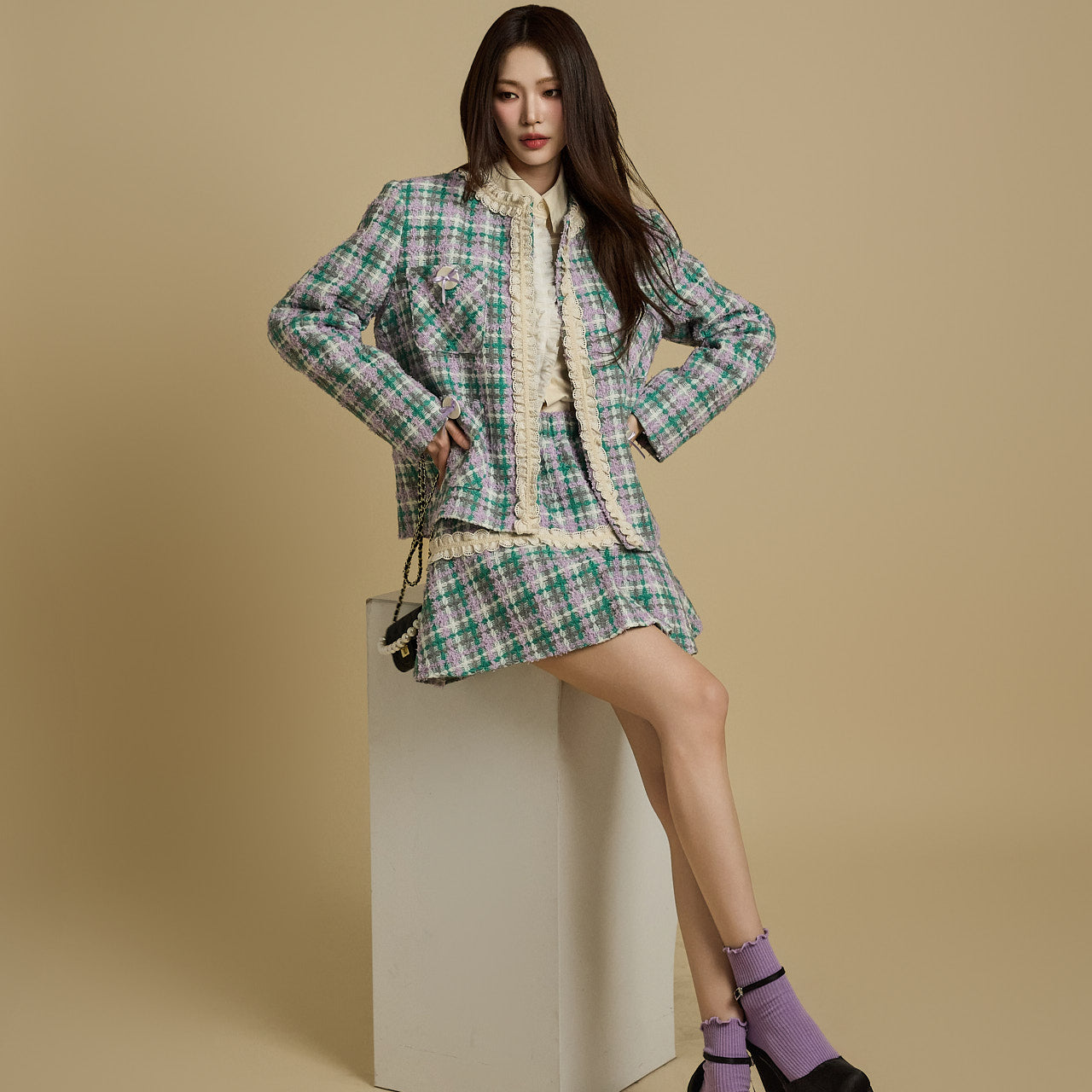 TP2089 Plaid Jacket and Skirt Set