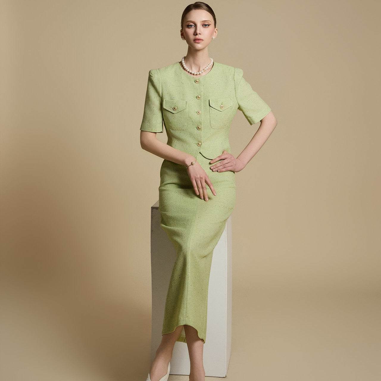 TP2119 Tweed Jacket and Skirt Set