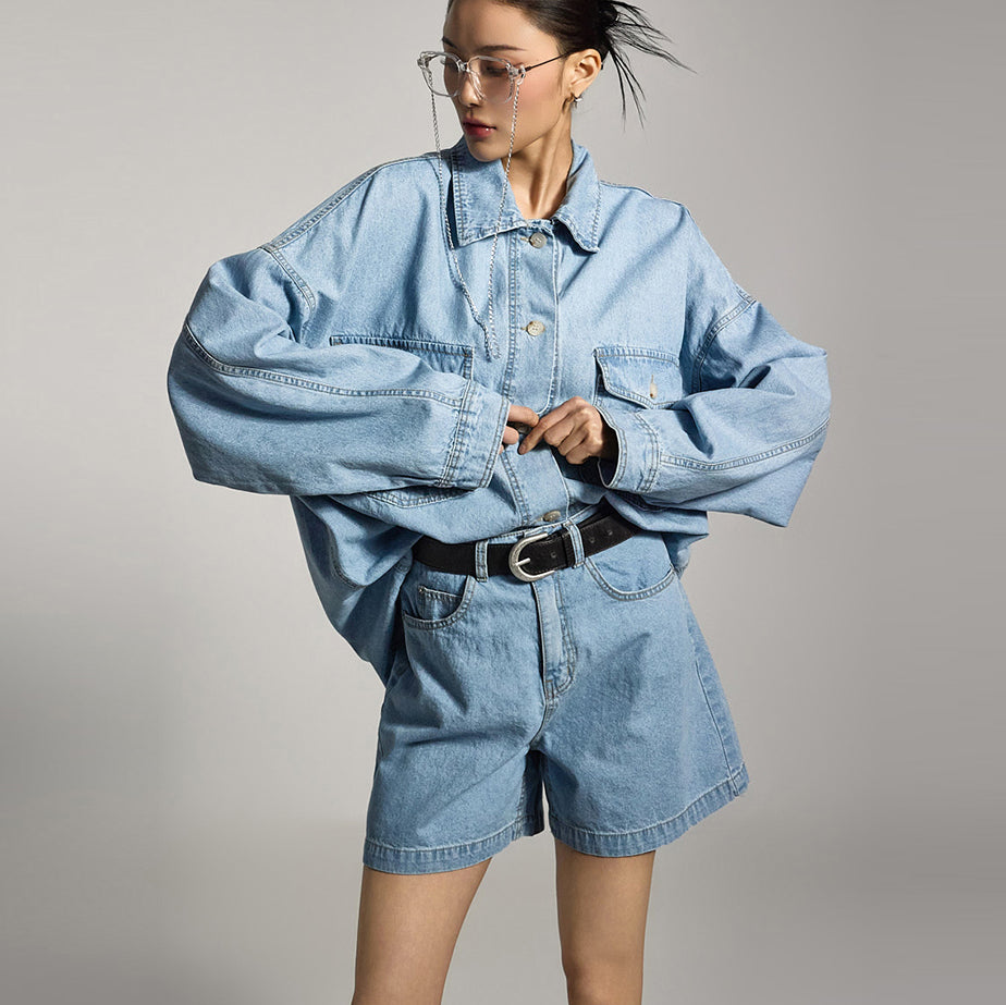 TP2125 Denim Shirt and Shorts Set